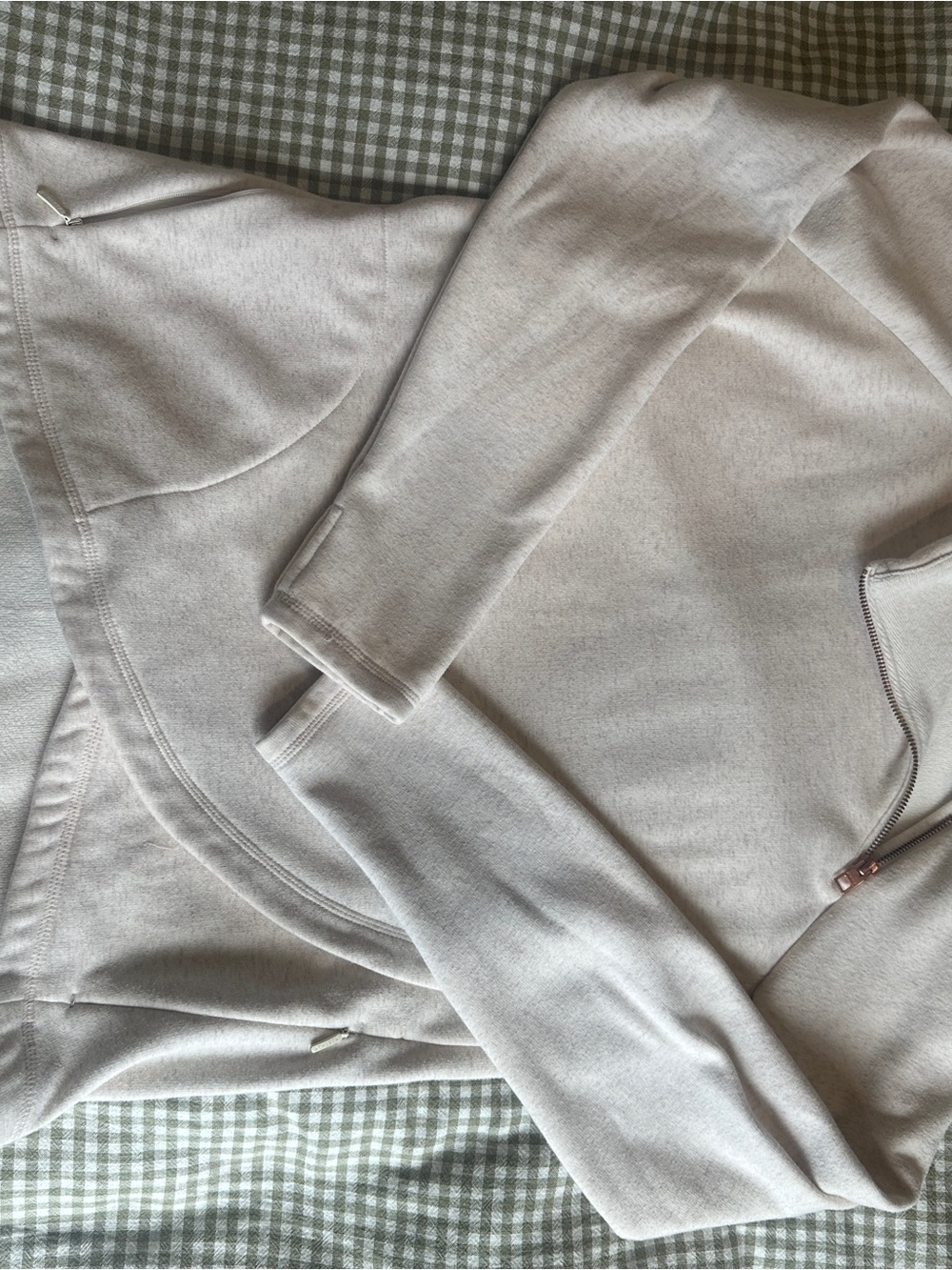 Athleta Light Beige Pullover Sweatshirt with Diagonal Zip